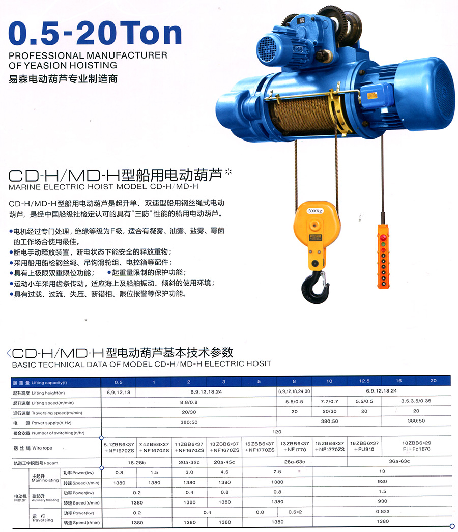 CD-H、MD-H型船用電動葫蘆--
